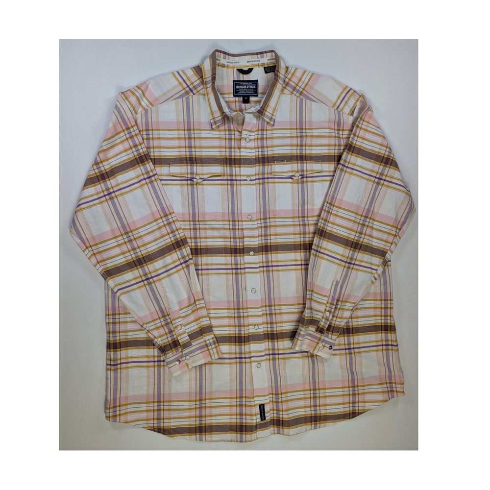 Rough Stock Panhandle Slim Womens XXL Pink Brown Plaid Western Shirt ROS8024